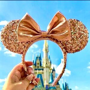 Disney Parks Champagne Sequin Minnie Mouse Ears Headband